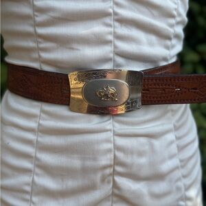 Vintage Brown Leather Belt with Silver Buckle
